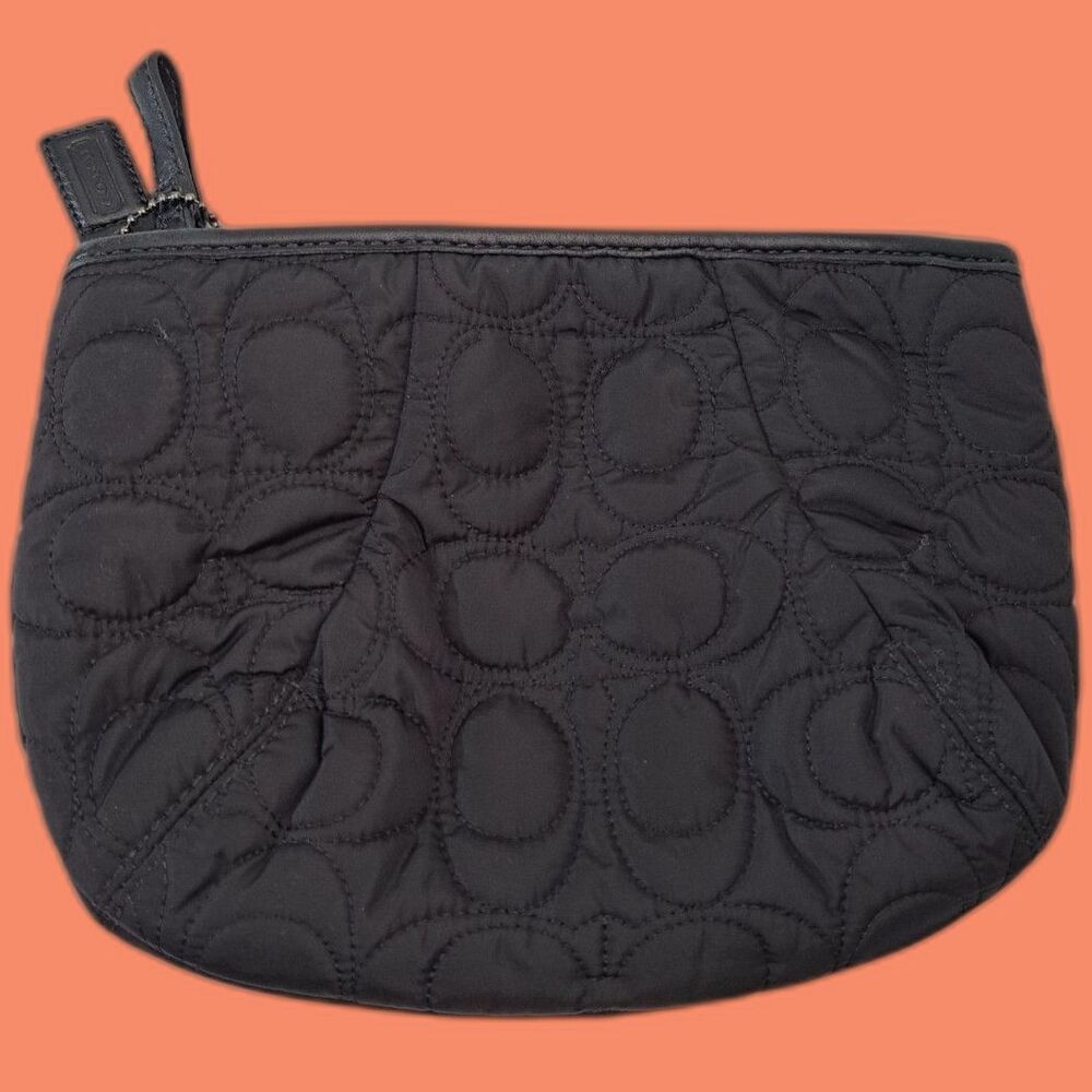 Coach Women's Unisex Black Quilted Signature "C" Nylon Cosmetic Pouch OS